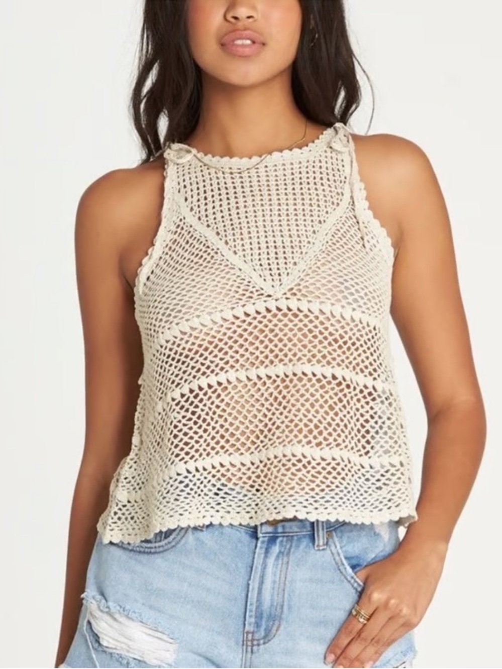 Billabong Vacay Nites Open-Knit Crochet Tank Top w/adjustable straps - Sz M